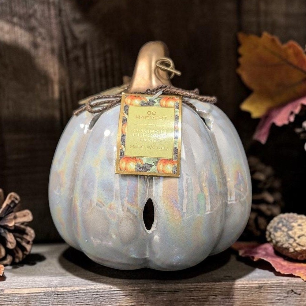 GC Harvest Iridescent Pumpkin, Pumpkin Pancake Scented, Hand Painted Fall Decor